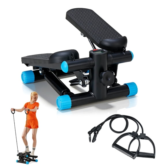 CONCETTA Portable Twist Stepper with Resistance Bands – Adjustable Home Fitness Stair Stepper for Full-Body Workouts,, Black and Blue