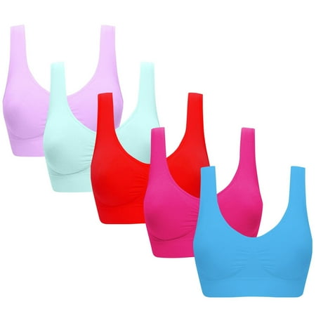 Gnurob Plus Size Bralette for Womens Seamless Push Up Bras Wireless Yoga Bra No Underwire Brassiere Full Figure Underwear Comfortable Sleepwear 5 PC Clearance Saving Sky Blue Medium