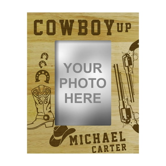 Personalized Wood Engraved Cowboy Gift Picture Frame With Name -4 x 6 Inches Horizontal