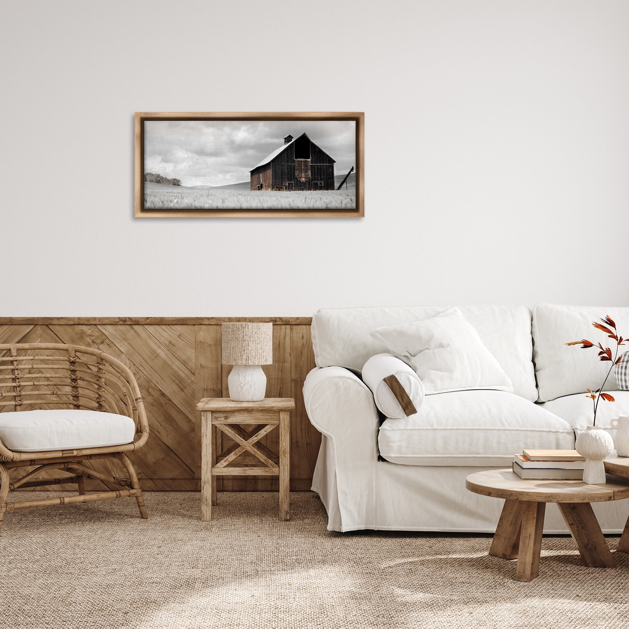 Stupell Industries Rustic Barn Scene Landscape Photography Brown Floater Framed Canvas Art Print Wall Art, 31 x 14