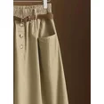 thumbnail image 3 of Women Versatile Solid High Waist Midi A-Line Skirt with Elastic Waistband, Simple Casual Draped Bottoms Suitable for Daily Commuting and Various Casual Occasions Throughout Spring, 3 of 3