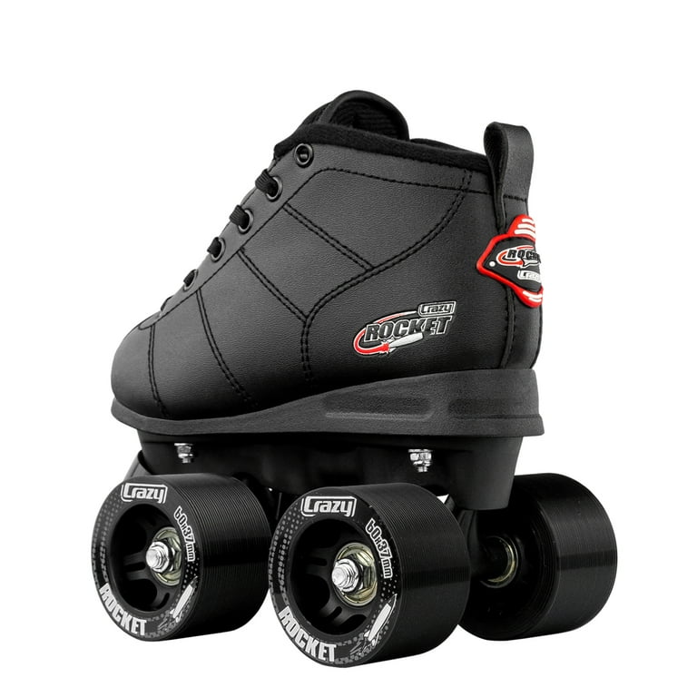 Crazy Skates Black Rocket Roller Skates for Boys - Great Beginner Kids Quad Skates - J12