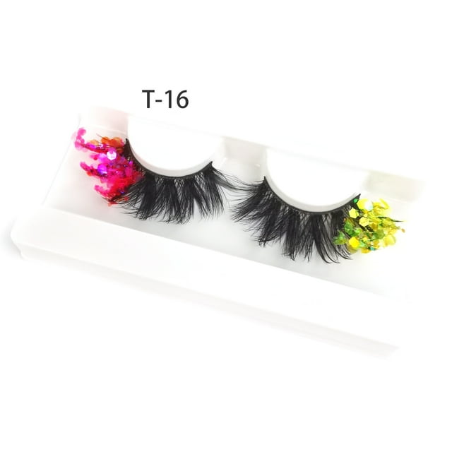 Xiao Hua Pestañas postizas de visón esponjosas con lentejuelas y purpurina, ideales para cosplay, fiestas de Año Nuevo, maquillaje de escenario (estilo brillante, T-16)
