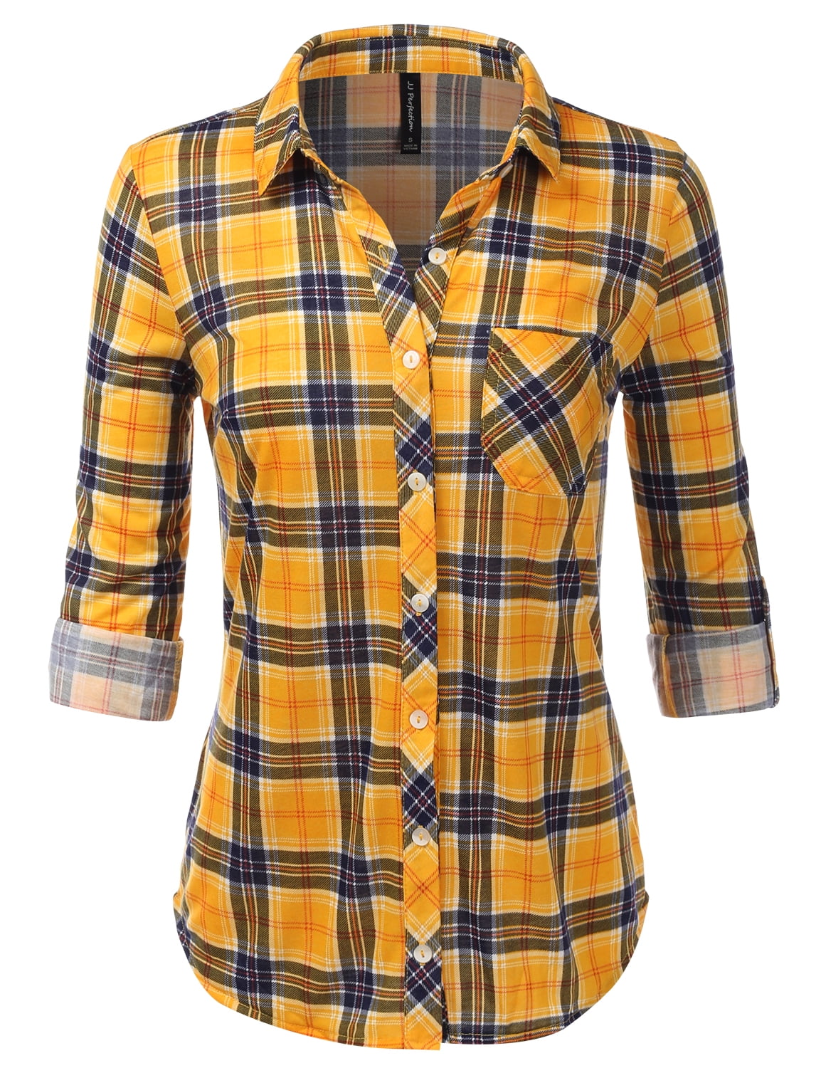 JJ Perfection Womens Long Sleeve Plaid Button Down Shirt (Female Plus ...