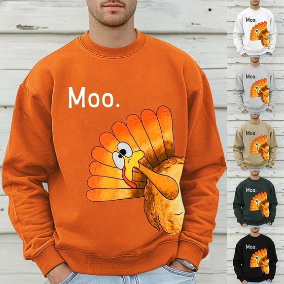 Sweatshirts for Men Hoodless Thanksgiving Turkey Fall Plus Size Crewneck Pullover Tops Hop Long Sleeve Casual Comfortable Mens Sweatshirt Orange L