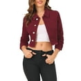 thumbnail image 6 of INSPIRE CHIC Women's Jean Jacket Frayed Button Up Washed Cropped Denim Jacket Burgundy S, 6 of 8