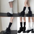thumbnail image 2 of Elegant Ribbed Knit Stretch Leg Warmers Boot Cuffs Sweet Tiered Ruffled Lace Trim Leg Covers Long Calf Socks for Women White, 2 of 4