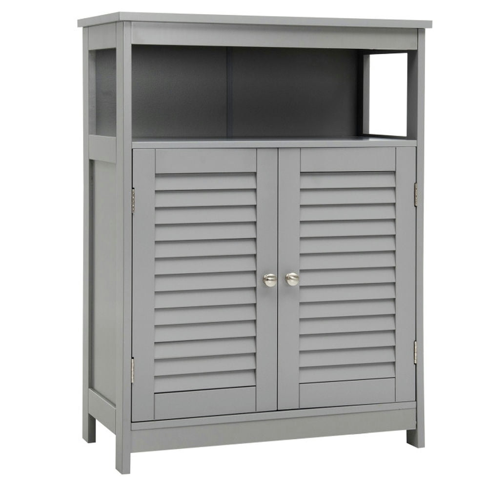Finihen Storage Cabinet, Bathroom Floor Cabinet, Wood Freestanding Bathroom Storage Cabinet with Double Shutter Door, for Bathroom, Living Room, Bedroom, Kitchen, Gray