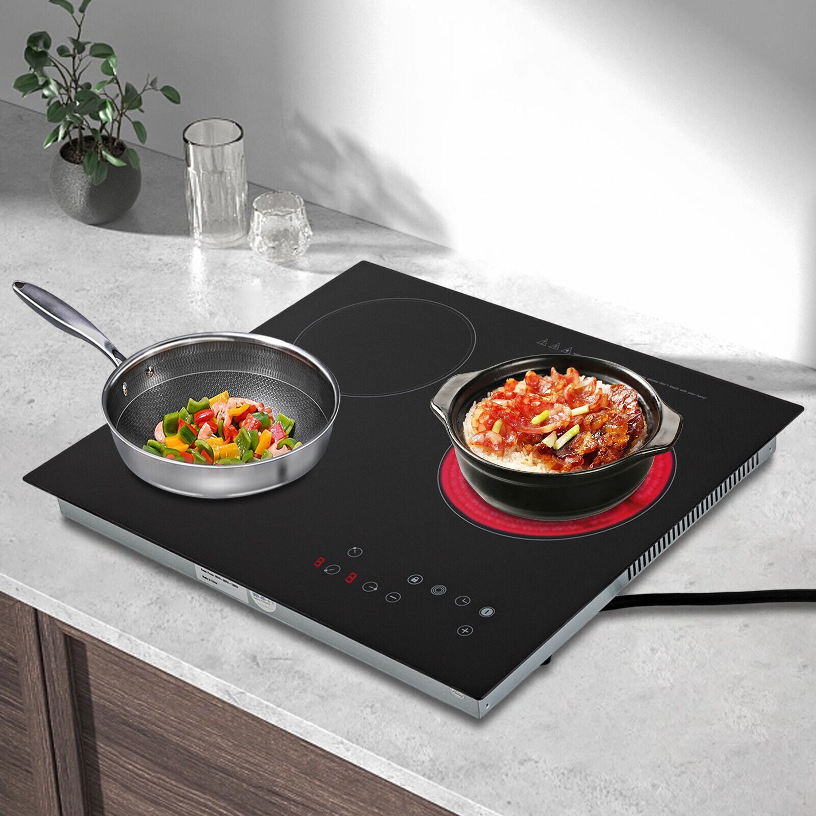 3 Burner Electric Cooktop 110v, 23 Inch Portable Stove Cooktop with LED Display, Child Safety Lock and Timer, 2600W 9 Power Level Electric Ceramic Built-in Stovetop, Hard Wire