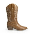 thumbnail image 2 of Mid Calf Cowgirl Boots Women Western Style Embroidered Stitching Pointed Toe Slip On Lightweight for Everyday Wear and Riding, 2 of 6