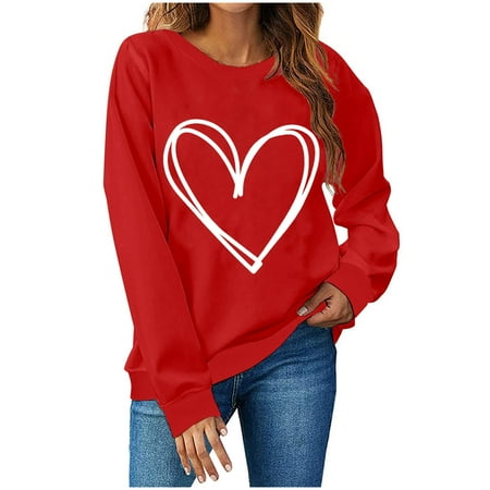 

Womens Long Sleeves Sweatshirts Valentine s Day Fashion Love Printing Solid Pullover Casual Loose Round Neck Ladies Tunics Sweatshirt Top