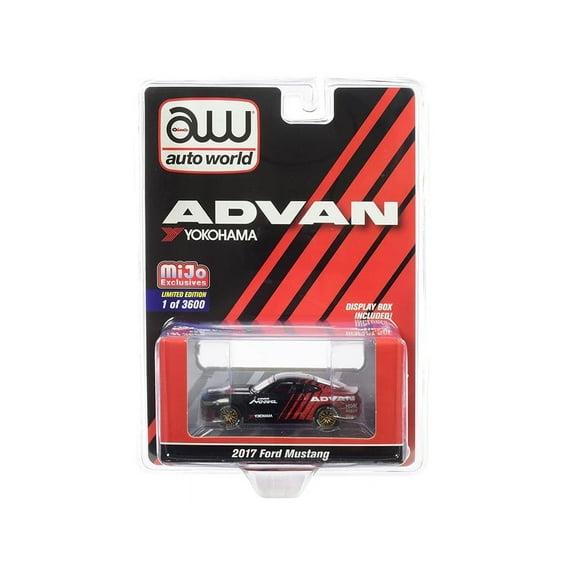 PACK OF 2 - "2017 Ford Mustang ADVAN Yokohama"" Red and Black Limited Edition to 3600 pieces Worldwide 1/64 Diecast Model Car by Autoworld"""