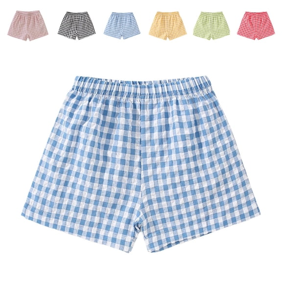 Quotay Girls Shorts Plaid Casual Lightweight Summer Play Bottoms with Pockets Summer Pants 3-8 Years Blue,6-7 Years