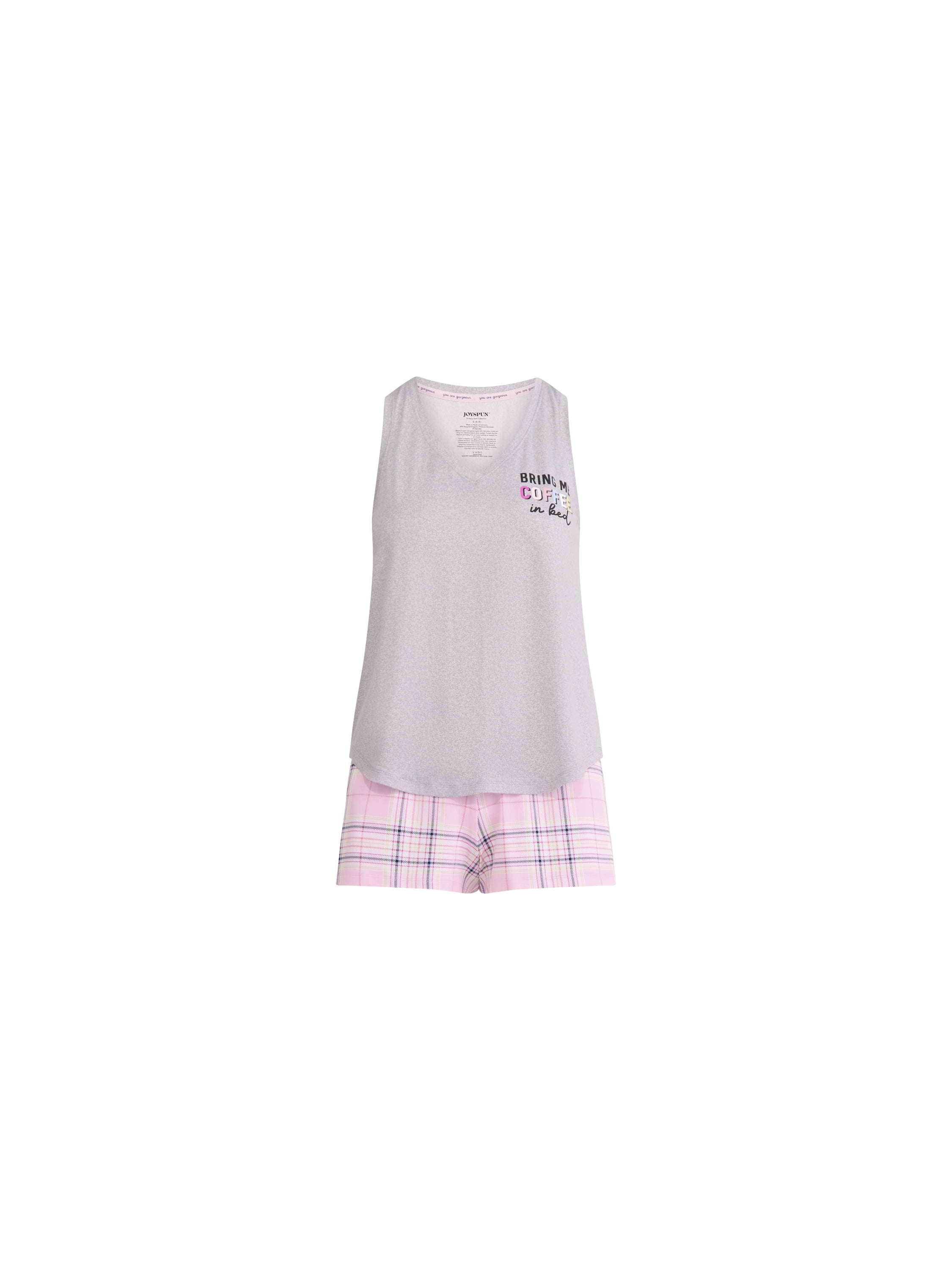 Joyspun Women's Printed Tank Top and Shorts Pajama Set, 2-Piece, Sizes XS-3X