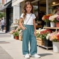 thumbnail image 5 of Fesfesfes Girls Cotton Linen Wide Leg Pants with Drawstring Waist and Pockets, Relaxed Loose Fit Casual Summer Trousers for Kids Ages 3-14 Years, 5 of 9