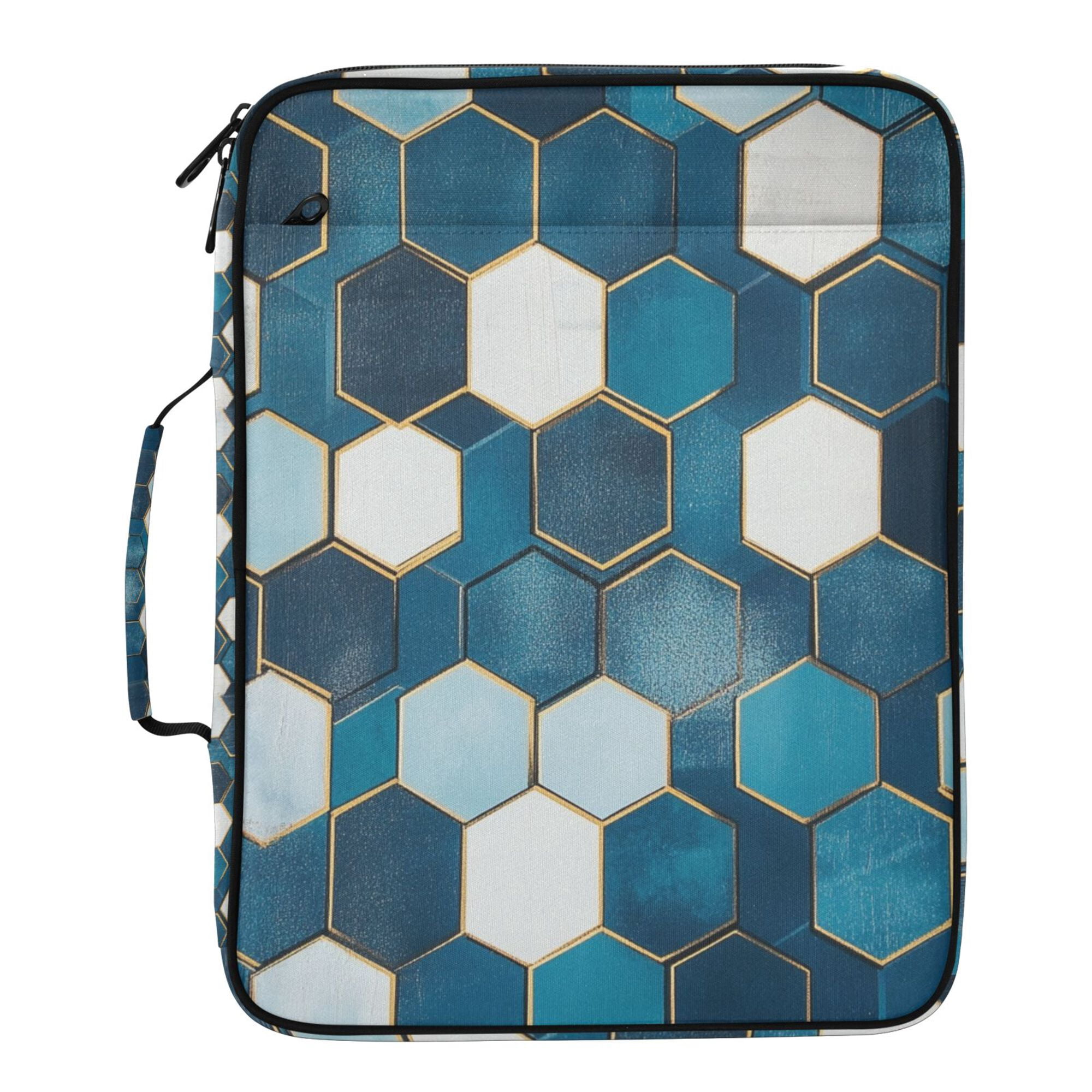 FORMRS Accordion File Folder A4 Size 7-Pocket Expanding Document Organizer Bag with 3 Ring Binder, Dark Blue Hexagon Patterns