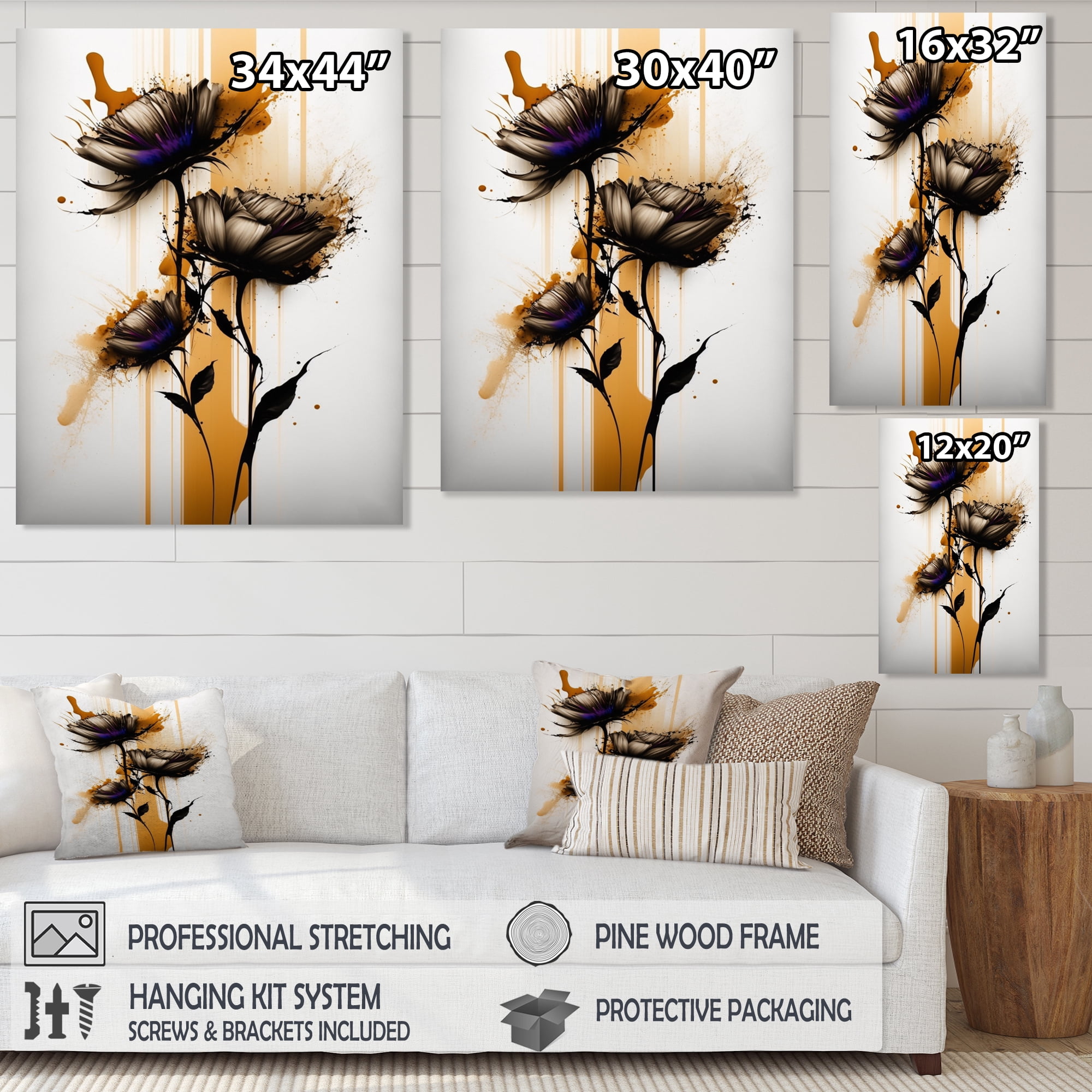 Designart Orange Daisy Flower On Abstract Fusion II Canvas Wall Art