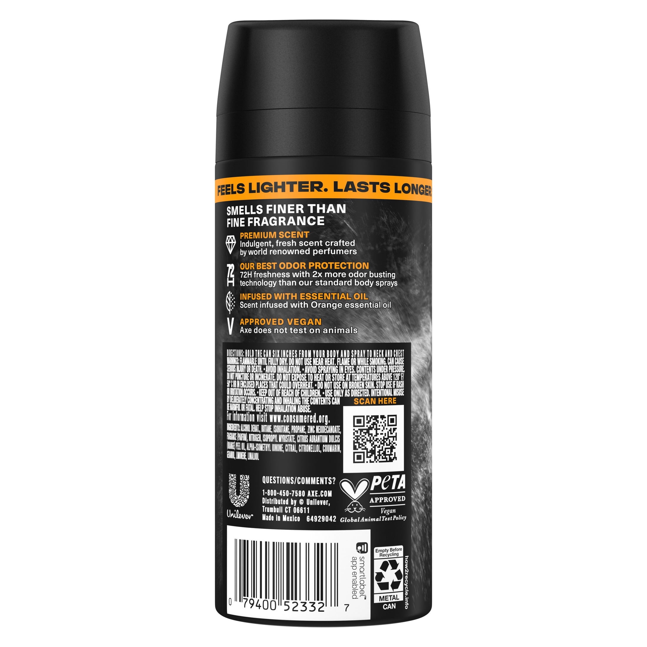 AXE Fine Fragrance Collection Body Spray 72 Hour Freshness Black Vanilla Aluminum Free, 2.9 oz