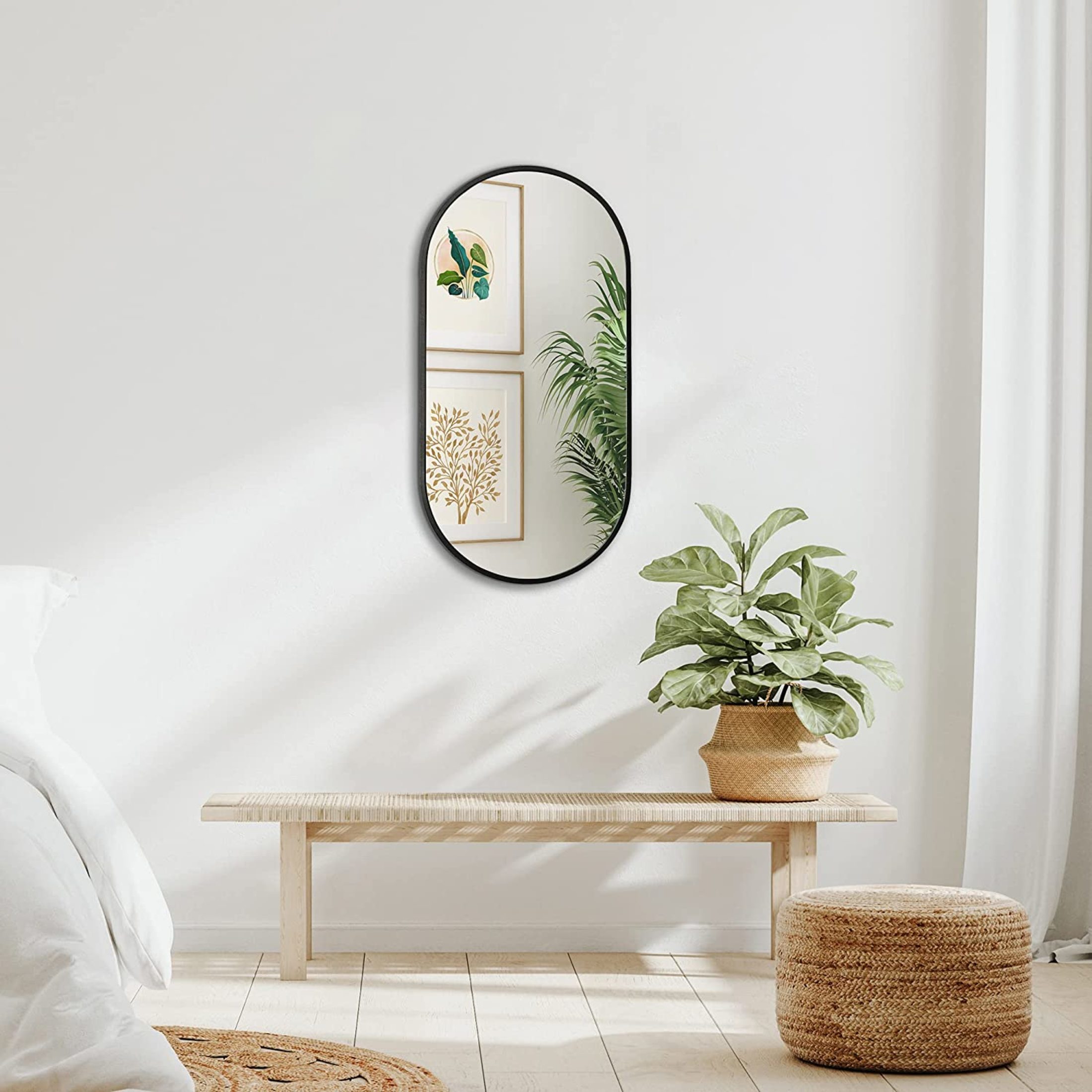 Noble House 20"x 33" Oval Metal Wall Mirror, Vanity Mirror for Bathroom, Bedroom & Living Room, Black