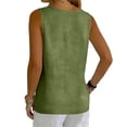 thumbnail image 6 of LEKODE Linen Tank Tops for Women Button Down Shirts V Neck T Shirts Cute Tops Solid Tops Tunics Tops Ruched Tops Plus Size Lightweight Blouse Loose Tank Tops Boho Gauze Shirts Natural Green M, 6 of 9