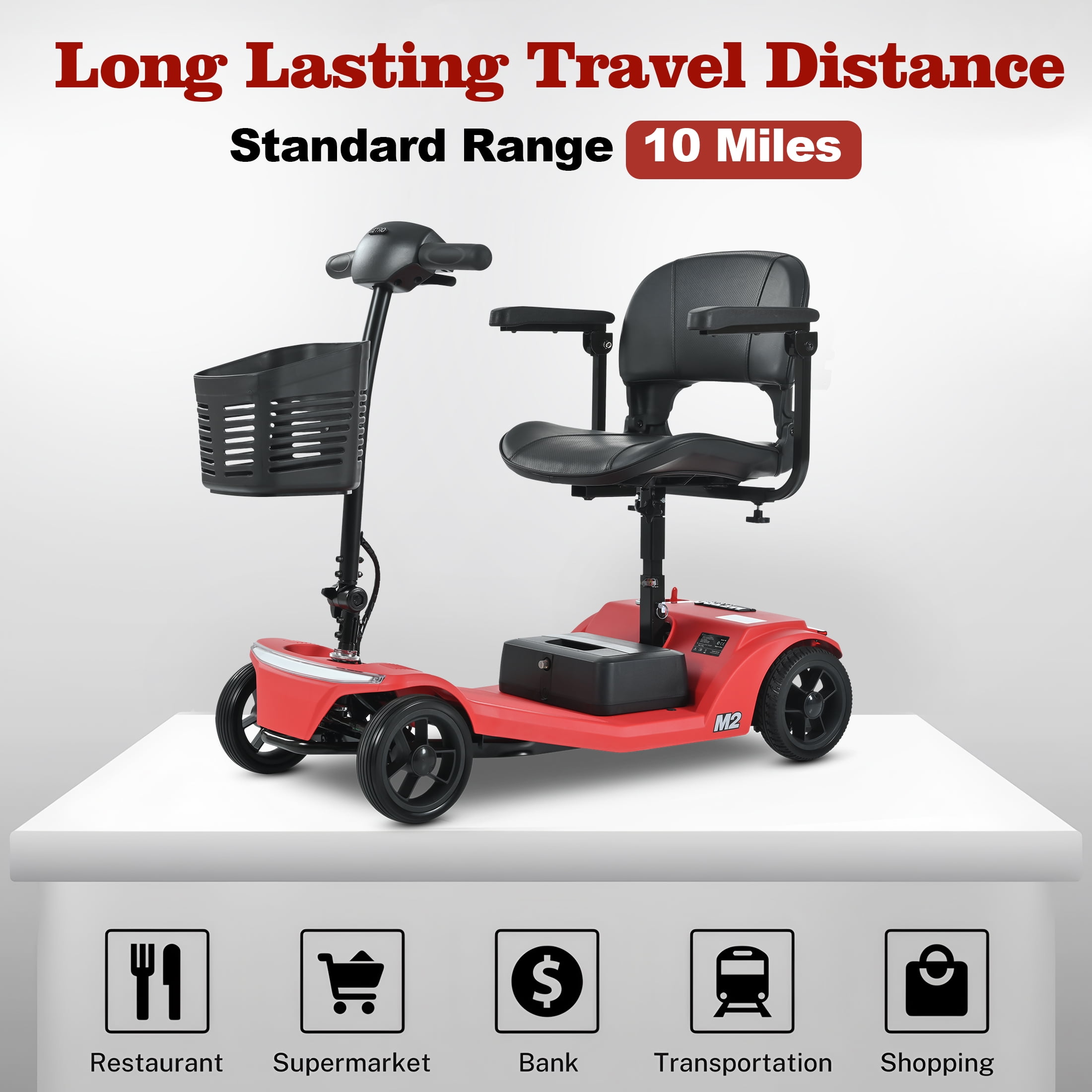 Segmart 4 Wheel Mobile Scooter for Seniors,Collapsible Mobility Wheelchair for Adults, 300lbs, Red