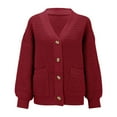 thumbnail image 4 of VISALY Cropped Cardigan Cardigan with Pockets Women's Fashion Casual Open Front Long Sleeve Chunky Knit Cardigans Sweaters Outerwear Coats V Neck Cardigan Cardigan Jacket Wine M, 4 of 8