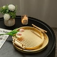 thumbnail image 6 of MODE HOME Modern Decorative Tray Set of 2, Wooden Round Crocodile Leather Tray with Polished Metal Handles, Decorative Serving Trays Coffee Table Trays Ottoman Platter for Home Decor (Golden), 6 of 7