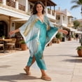 thumbnail image 4 of Xixirimido Marble Print Kaftan Dresses for Women Plus Size V Neck Caftans Long Batwing Sleeve Beach Cover Ups Summer Beach Dress, 4 of 7