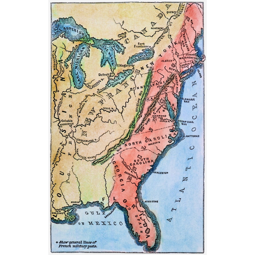 Stretched Canvas Art Colonial America Map. /Na Map Of The Thirteen
