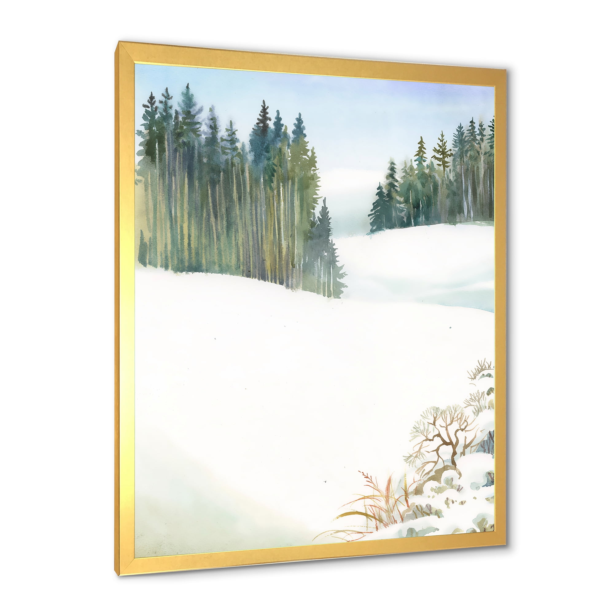 Designart 'Pine Forest In Snowy Winter Mountains' Traditional Framed Art Print