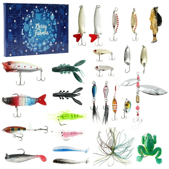 LINFANG Fishing Advent Calendar Creative 24 Days Fishing Lure Advent Calendar Includes 26 Lures Presents for Father Grandpa Brother Boyfriend