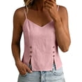 thumbnail image 4 of RQYYD Womens Sleeveless V Neck Spaghetti Strap Tops Casual Side Button Blouses Linen Blend Tee Shirts Clothes, 4 of 7