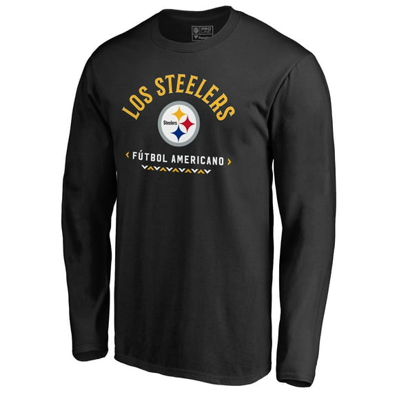 Men's Black Pittsburgh Steelers Futbol Americano Long Sleeve T-Shirt