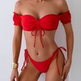 thumbnail image 4 of UTSJKR Deals Swimsuit for Women 2025 Women's Red Split Small Breast Line Shoulder Top Cuff Strap Bikini for Beach Red XL, 4 of 9