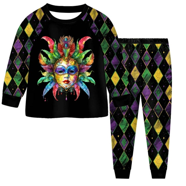 Pandaie 2-9 Years Girl Boy Clothes Crewneck Long Sleeve Pullover Pants Lounge Set Spring Summer Pjs Sleepwear Outfit Gold