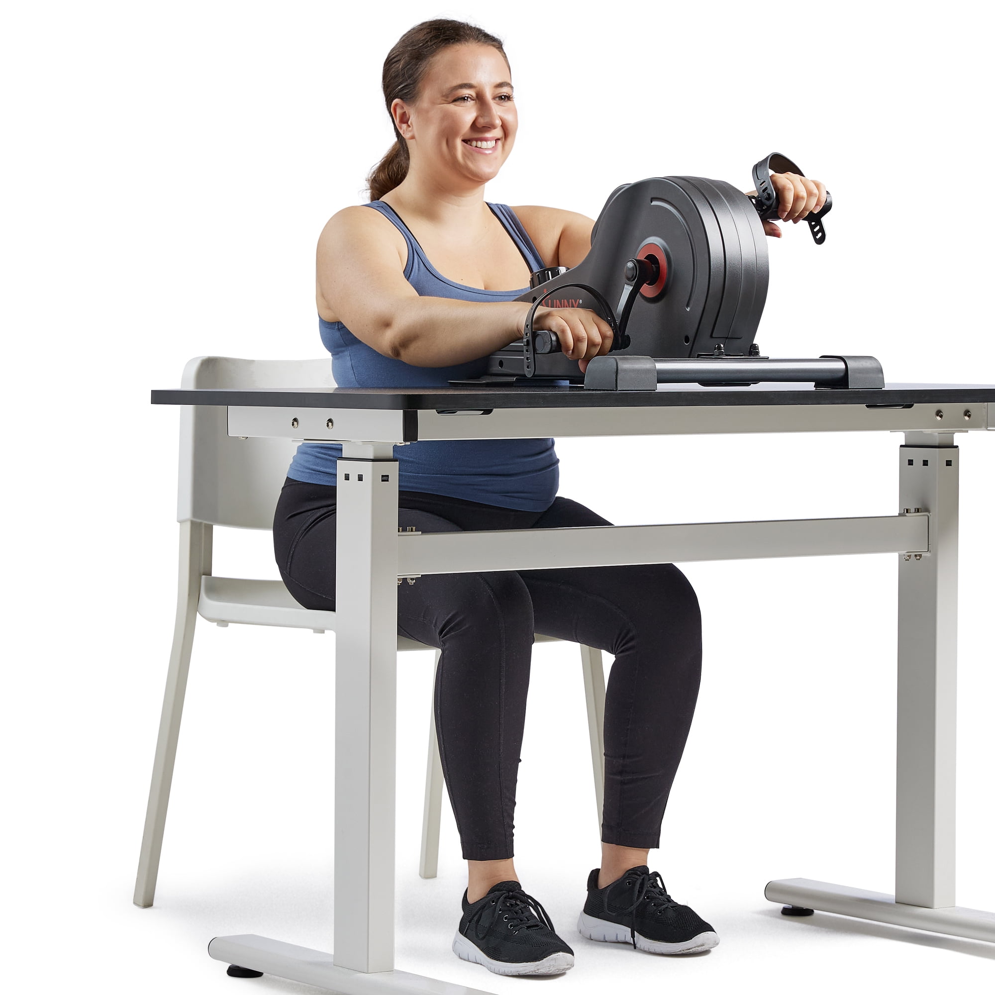 Sunny Health & Fitness Dual-Function Arm / Leg Under-Desk Mini Bike, Portable Cardio Peddler for Home Office, Cycle Exerciser for Seniors, w Connected SunnyFit® App Free Membership – SF-B0891SMART
