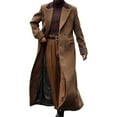 thumbnail image 2 of Mens Trench Coat Notched Lapel Double Breasted Full Length Jackets Casual Classic Woolen Overcoat With Pockets (XL, Brown), 2 of 6