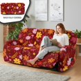 thumbnail image 4 of ZIATUBLES Recliner Cover for 3 Cushion Reclining Sofa, 8 PCS Stretch Recliner Couch Covers with Storage Pockets, Soft Fitted Furniture Protector for Living Room Decor, Flower Leaf Red, 4 of 9