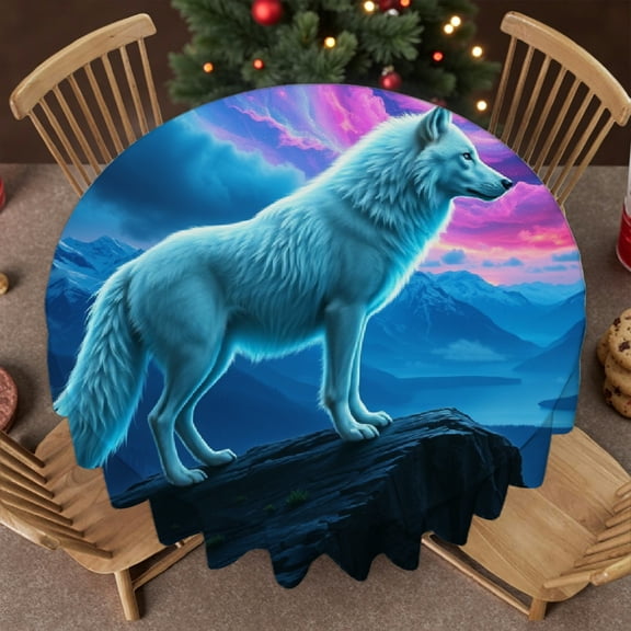 RKSupls Round Tablecloth - Aurora White Wolf Microfiber Table Cover - Soft, Stain Resistant & Washable Decor for Wedding, Party, Holiday, Home Dining, 60x60inch