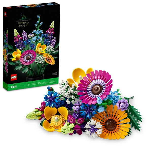 LEGO Botanicals Artificial Wildflower Bouquet - Fake Indoor Flower Building Set for Home, Kitchen, Desk Decoration, Adults Ages 18+ - Birthday or Anniversary Gift Idea - 10313, Includes 939 Pieces, Ages 18+