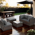 thumbnail image 3 of Highsound 5-Piece Patio Furniture Set Outdoor Sectional Sofa, PE Rattan Wicker Conversation Sets with Ottoman, Glass Coffee Table & Washable Cushions, Gray, 3 of 9