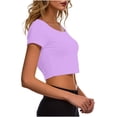 thumbnail image 4 of Womens Modal Cropped Tops Summer Slim Fit Short Sleeve Crewneck Blouse Tees 2026 Trendy Going Out Basic Shirts, 4 of 5