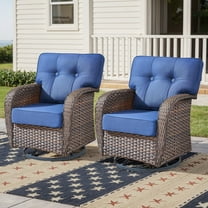 PARKWELL Outdoor Wicker Swivel Glider Chairs Set of 2,All-Weather Rattan Swivel Rocker Lounge Chair with Thick Navy Cushions for Porch Balcony Backyard,Brown Wicker