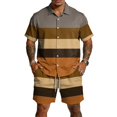 thumbnail image 2 of Migroa Men's 2 Piece Outfits Beach Matching Sets Print Striped Button up Short Sleeve Shirt And Drawstring Shorts Summer Beach Sets Coffee M, 2 of 5