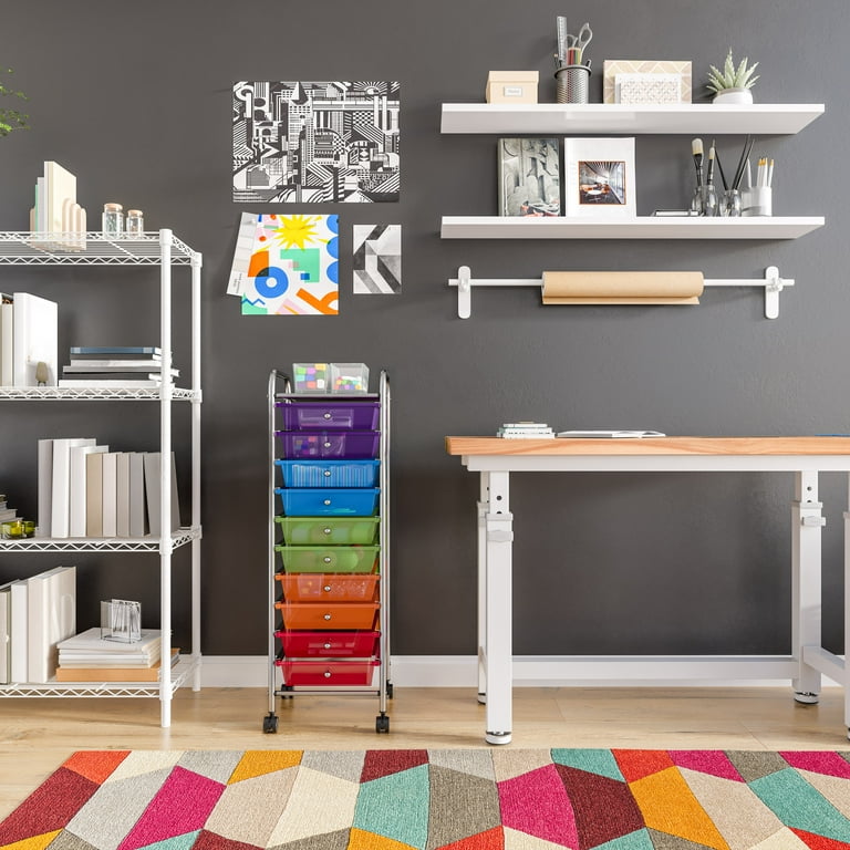 Seville Classics 10-Drawer Organizer Cart with Wheels, Pearl Multi