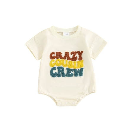 

Niceyoeuk Baby Boys Romper Fuzzy Letter Embroidery Short Sleeve Jumpsuits