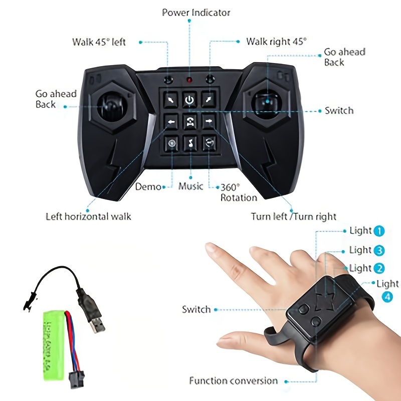 1:14 RC Stunt Car, 2.4GHz Gesture Sensing Remote Control Car ,360 Degree Rotation Deformable Four- wheel Drive Vehicle, can run flat and climb with Music and Light