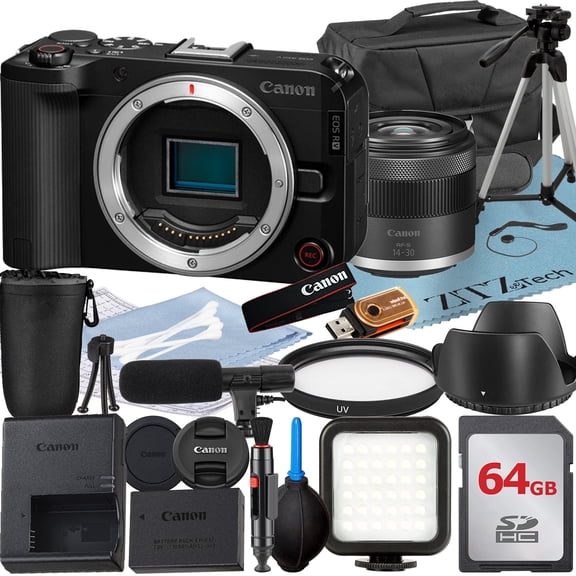 Canon EOS R50 V Mirrorless Camera with 14-30mm Lens 64GB Memory Card Case Tripod ZeeTech Accessory Bundle (International Version)