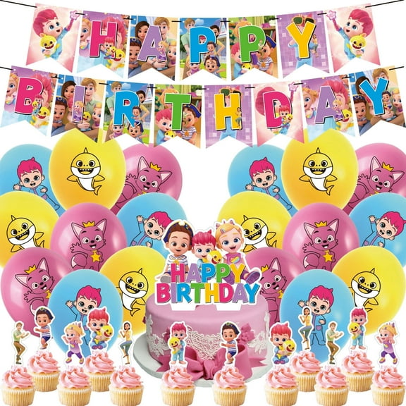 32 PCS For Song Enlightenment Cartoon Themed Birthday Party Decorations Set – Includes Banner, Cake Topper, 18 Balloons, 12 Cupcake Toppers and Party Supplies