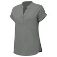 thumbnail image 6 of Gamivast Placed My Account Recently Summer Tops For Women 2025 Trendy Short Sleeve Linen Shirt Casual Button V Neck Tunic Blouses Outfits Casual Work Blouse Tops Gray L History of Purchases, 6 of 7